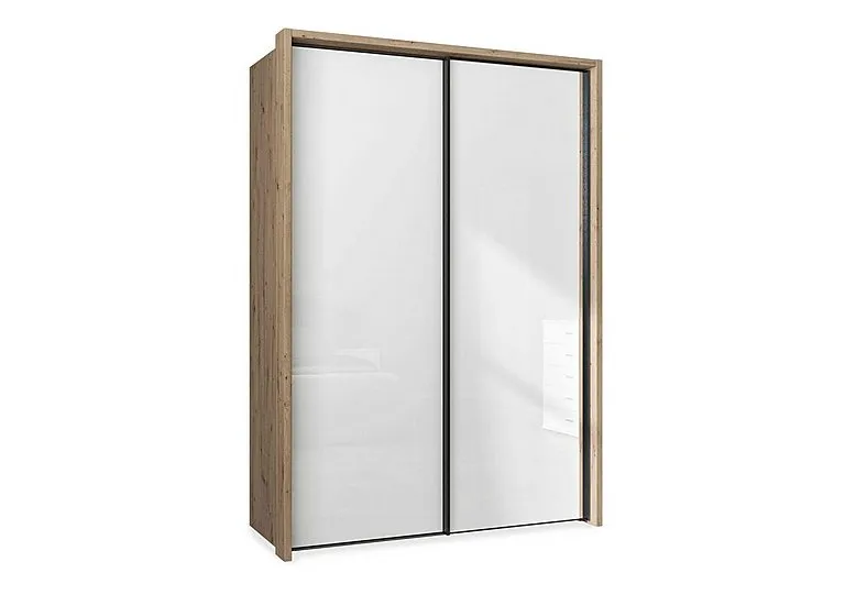 Dallas 160cm 2 Door Sliding Glass Wardrobe - Bianco Oak and White