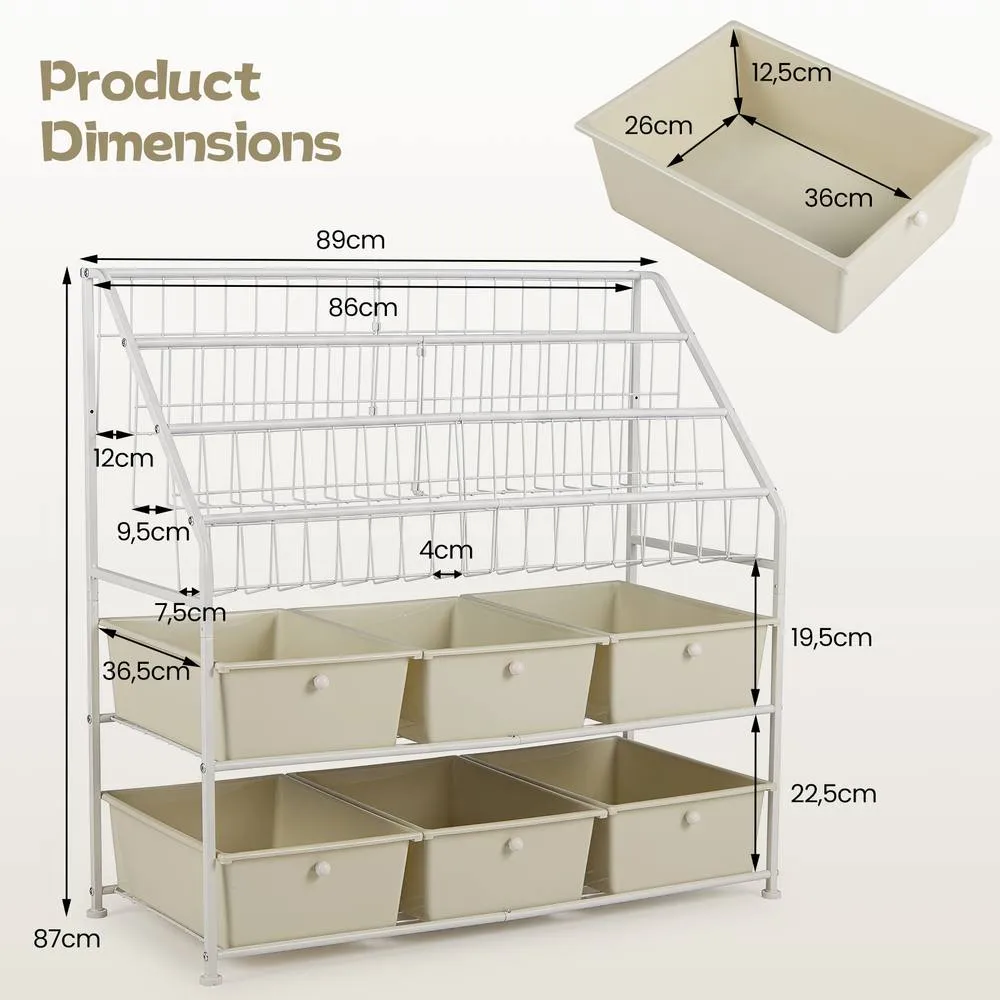 Costway 5-Tier Storage Organizer Metal Rack Shelf with 6 Removable Drawers in White 2