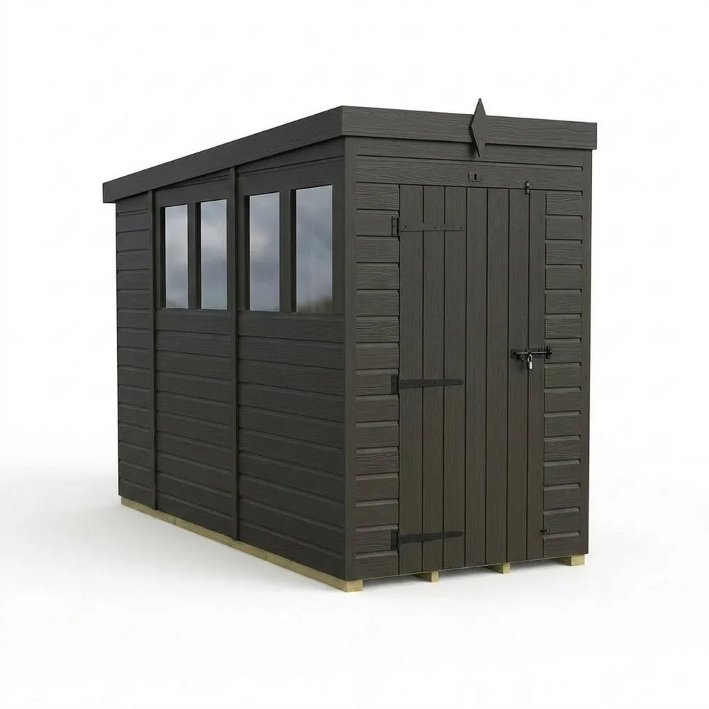Buttercup Farm 4ft x 10ft Composite Pent Garden Shed Single Door With Windows - Grey
