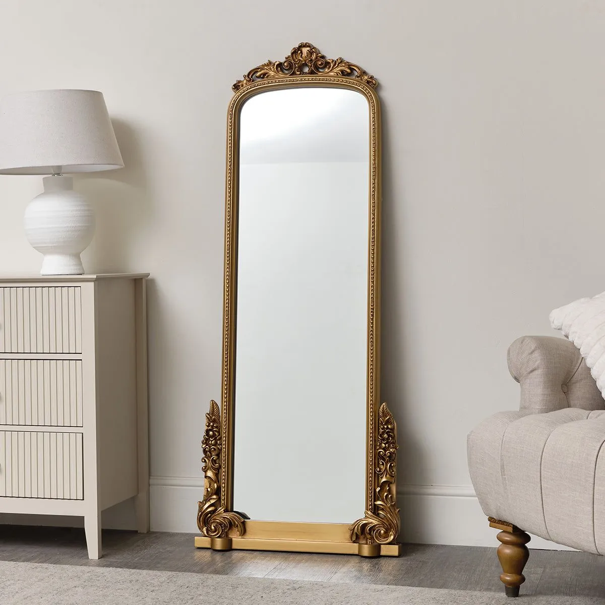 Melody Maison Large Tall Arch Antique Gold Ornate Mirror - 150cm X 60cm