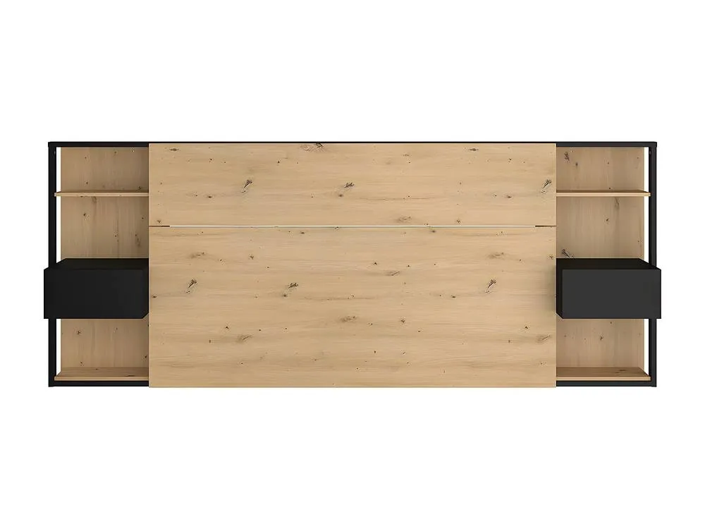 Vente-unique Headboard With Bedside Tables - 160 Cm - Oak & Black - MISTA in Light Oak 2