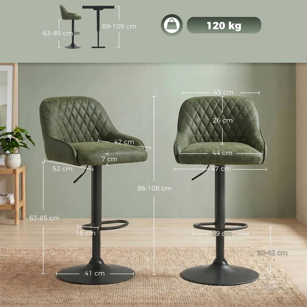 HOMCOM Bar Stools Set of 2 Adjustable Swivel Counter Height in Dark Green 3