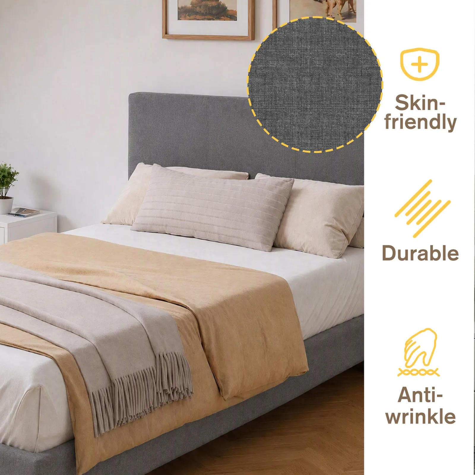 Comfy Living Ltd Modern Hopsack Fabric Upholstered Bedframe in Dark Grey 4