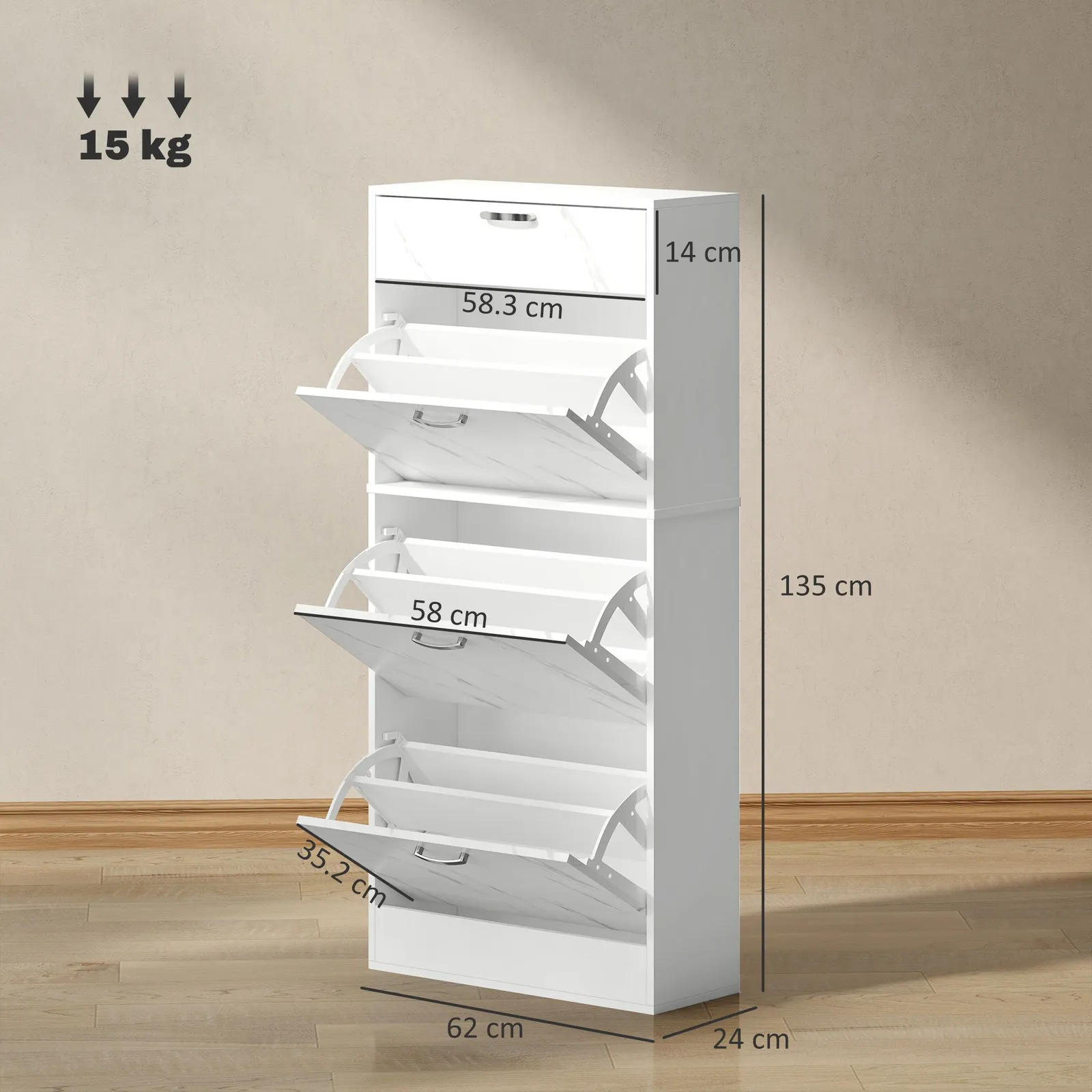HOMCOM Shoe Cabinet w/ 4 Drawers Shoe Storage Organiser for 18 Pairs Black in White 3