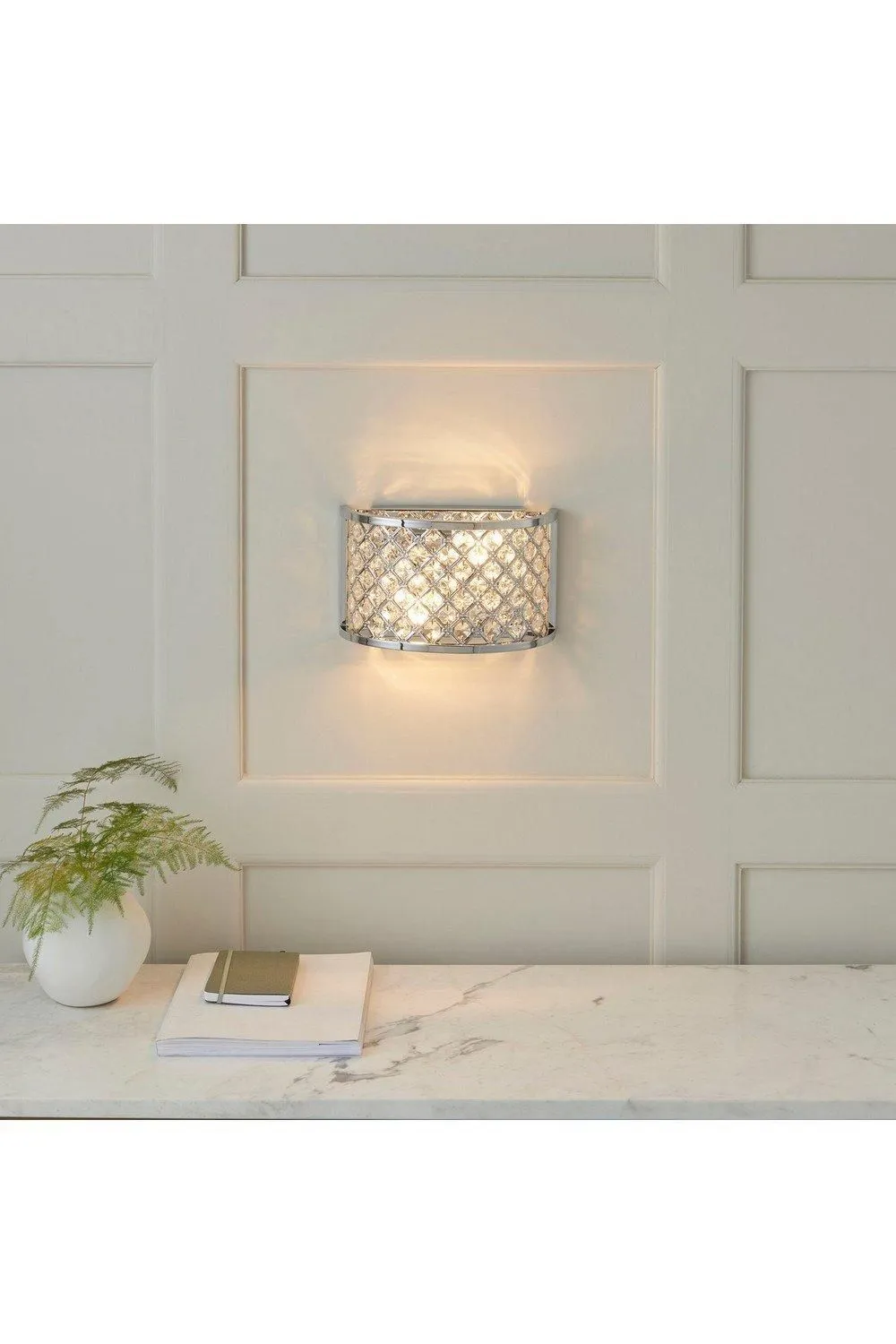 Netlighting Hudson 2 Light Indoor Wall Light Chrome with Crystal E14 in Clear 2