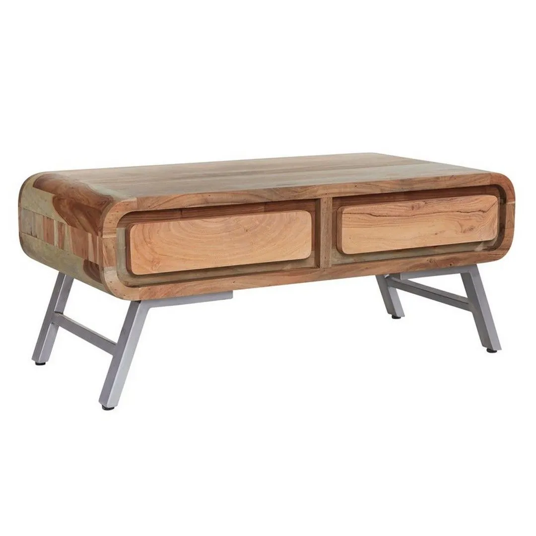 Indian Hub Aspen 2 Drawer Coffee Table - Metal/Wood - L55 x W110 x H45 cm in Brown