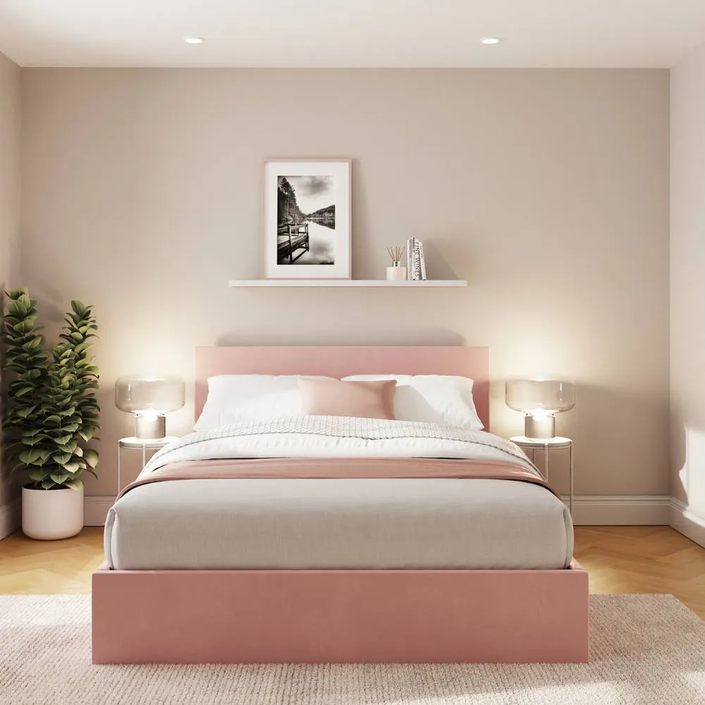 GFW End Lift Ottoman Storage Bed Velvet in Pink 1