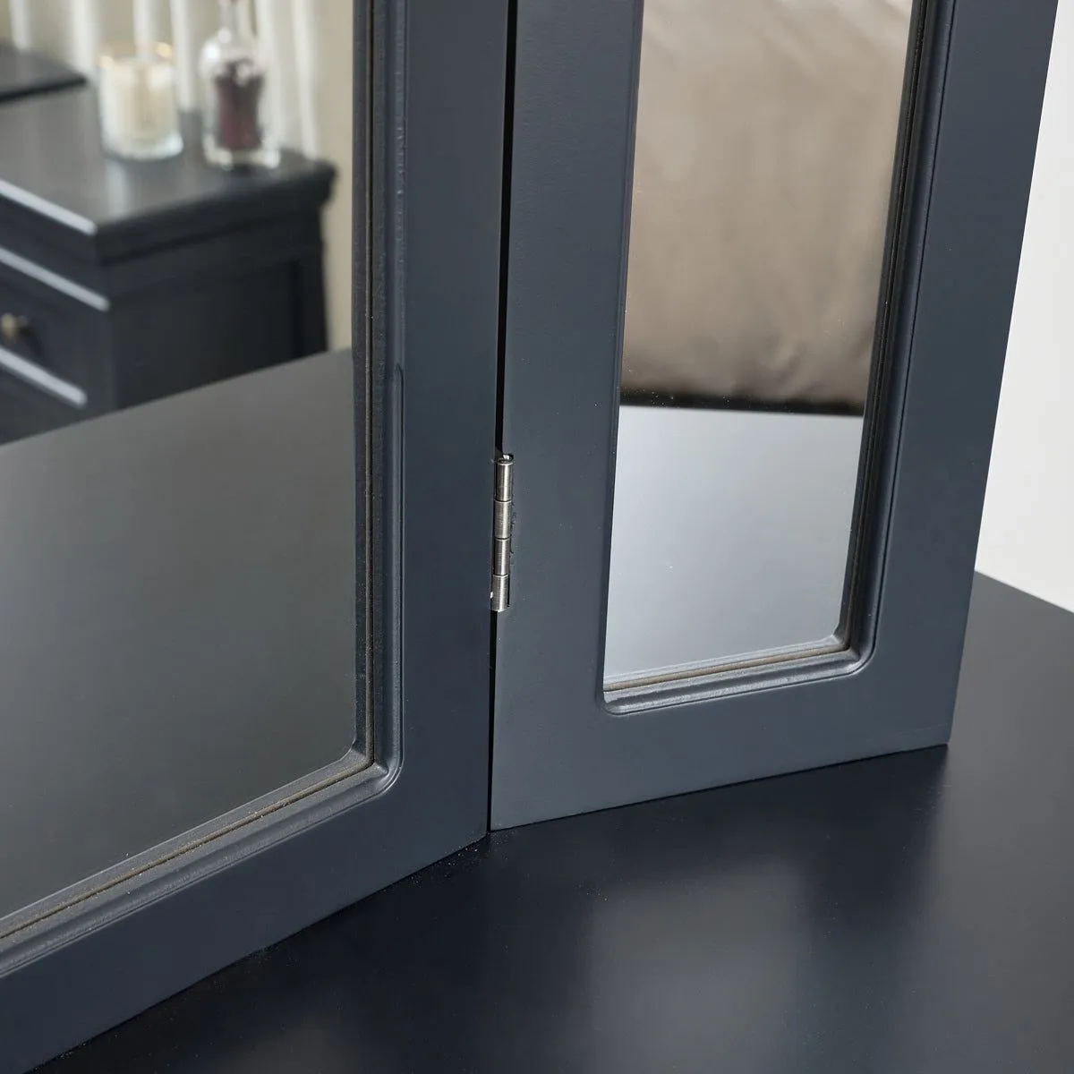 Melody Maison Navy Black Arched Triple Dressing Table Mirror - Daventry Navy Black Range 4