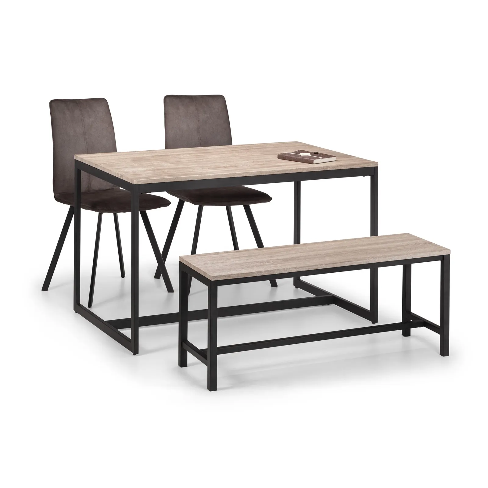 Tribeca 4 Seater Rectangular Dining Table with 2 Chairs and Bench, Black