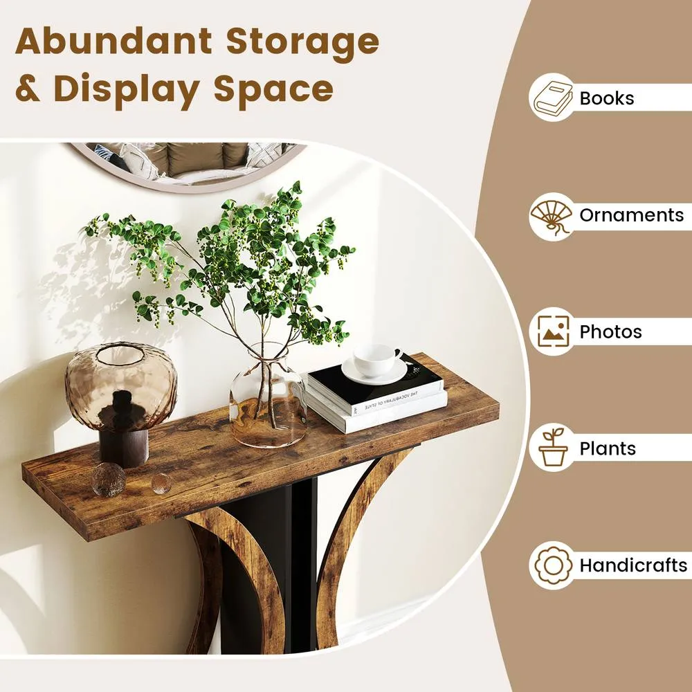Costway 100 cm Rectangular Entryway Table with Geometric Frame in Brown 5