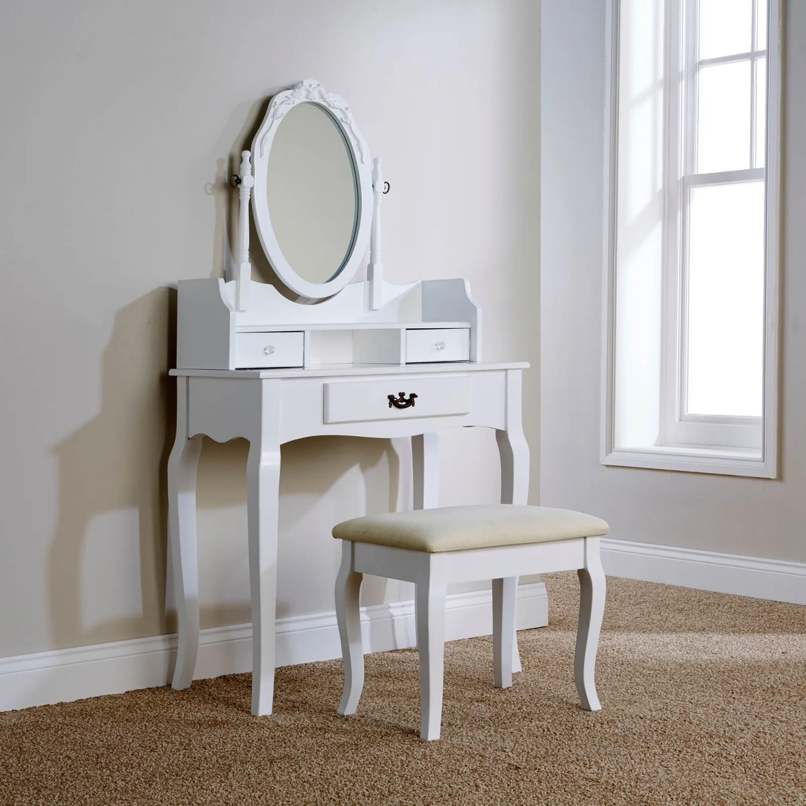 Lumberton White Antique Dressing Table Set White