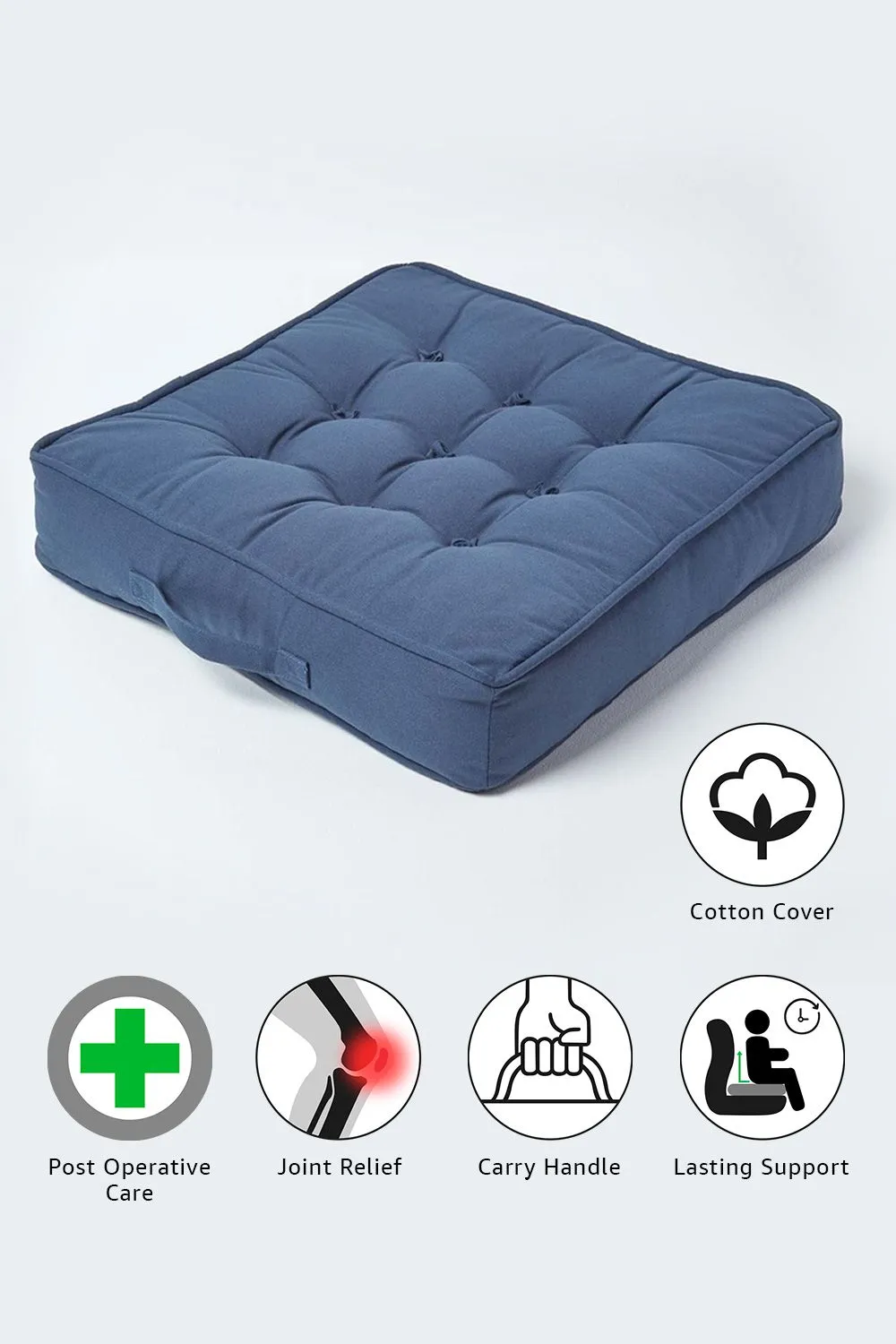 Homescapes Cotton Armchair Booster Cushion in Navy 2