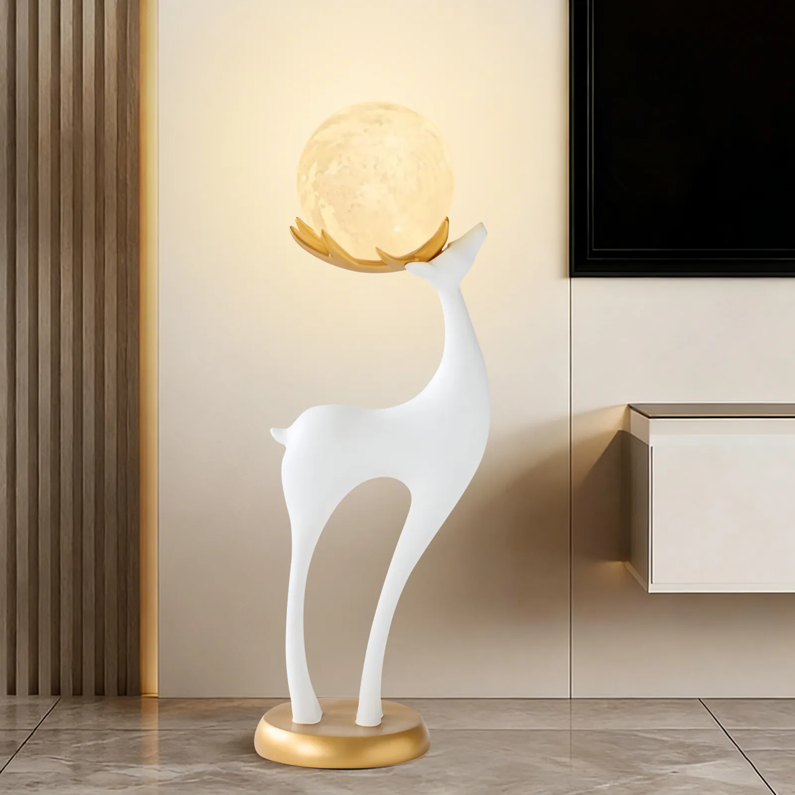 Modern Resin Deer Floor Lamp with Remote Control – 76 cm Tall with Light-Up Ball