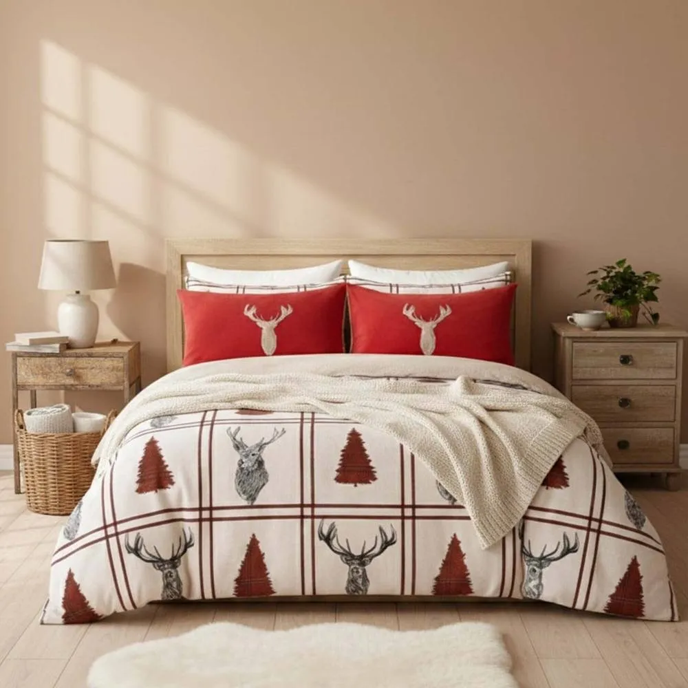 Snug City Ultra Soft Teddy Duvet Cover Set Stag Christmas Cozy Fleece Bedding in Cream
