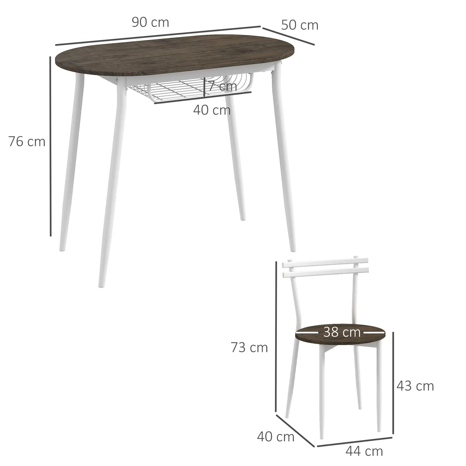 HOMCOM 3-Piece Dining Table & Chairs Set, Oval Kitchen Table with 2 Chairs Natural in Brown 3