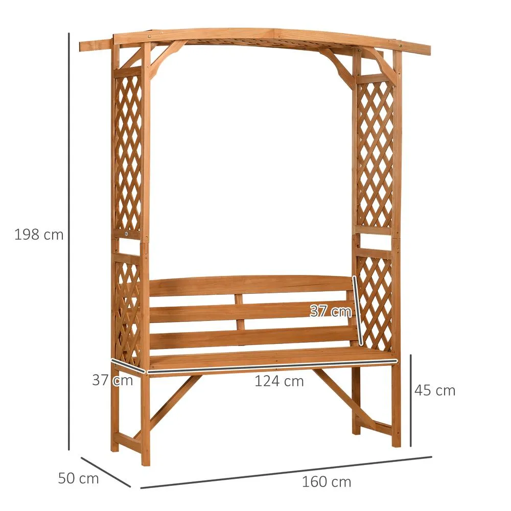 OUTSUNNY Patio Garden Bench, Arch Pergola Arbour with Seat Natural wood colour in Brown 3