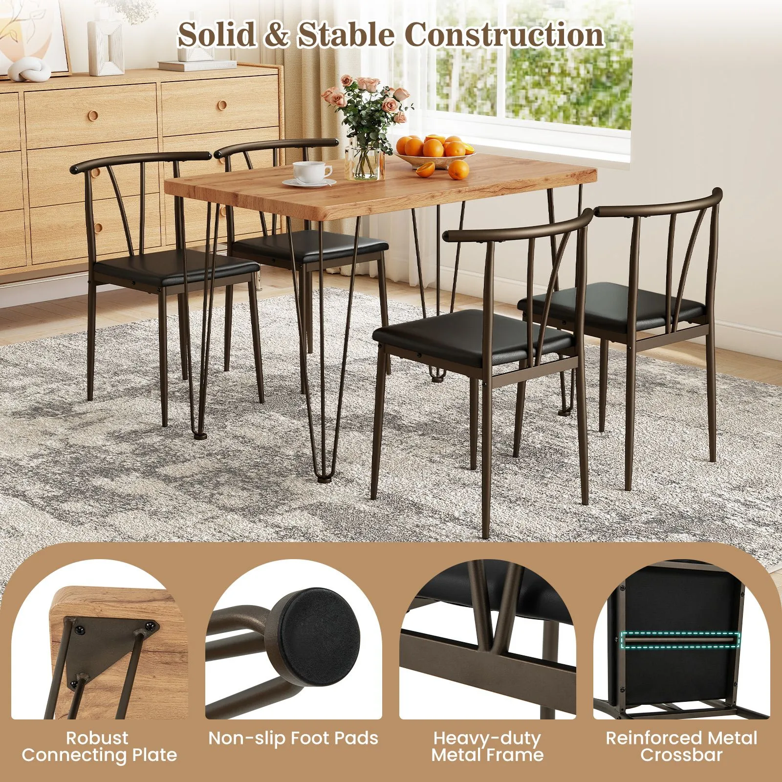Costway 5-Piece Dining Table Set Industrial Rectangular Kitchen Table in Light Oak 5