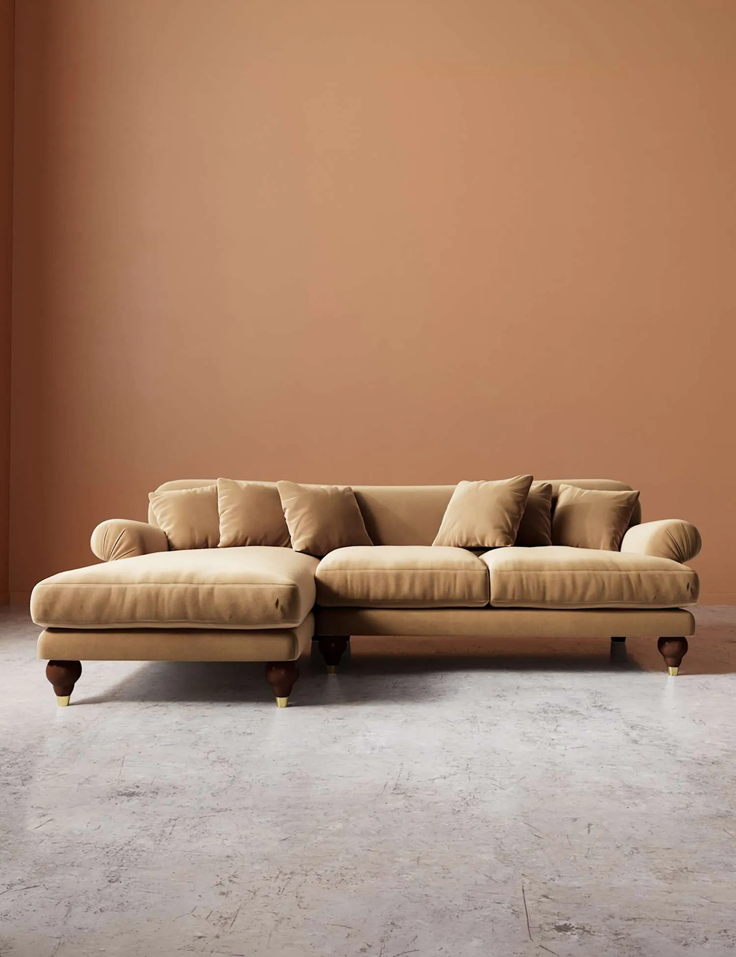 Swoon Willows Easy Velvet Left Corner Sofa Tan