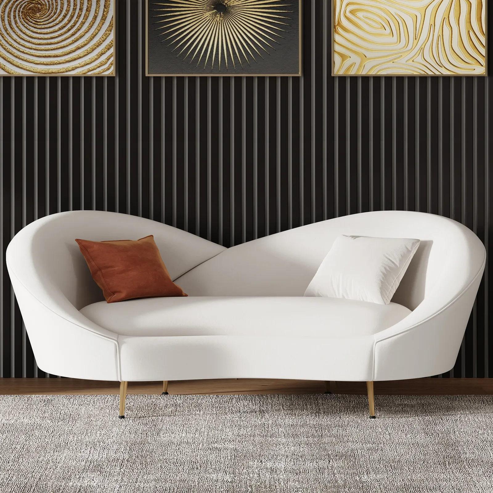 235 cm Modern White Velvet Upholstered Large 3-Seater Curved Sofa