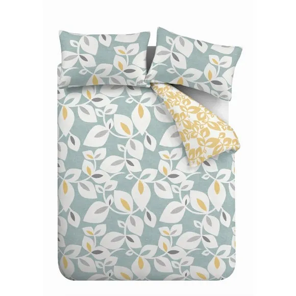 Catherine Lansfield Inga Leaf Polycotton Duvet Cover & Pillowcase Set 5