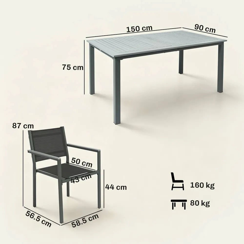 OUTSUNNY Garden Dining Set with Acacia Wood Table Top, Stackable Chairs in Grey 3