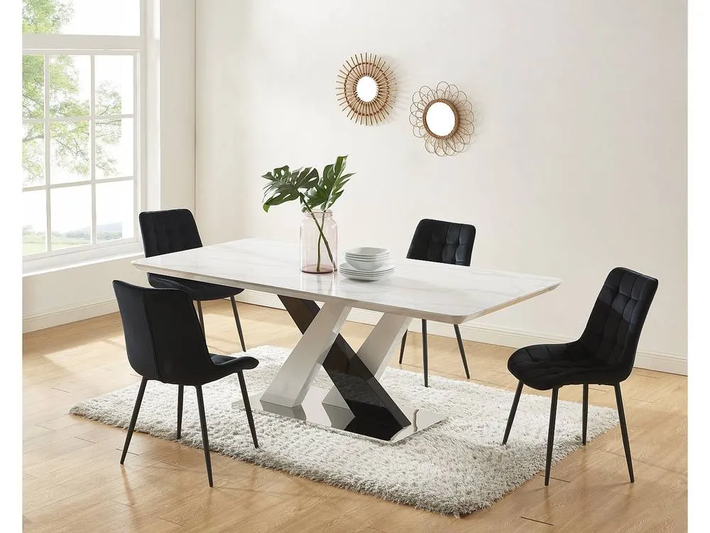 Vente-unique 8-Seat Dining Table In MDF & Stainless Steel - Black & White 3