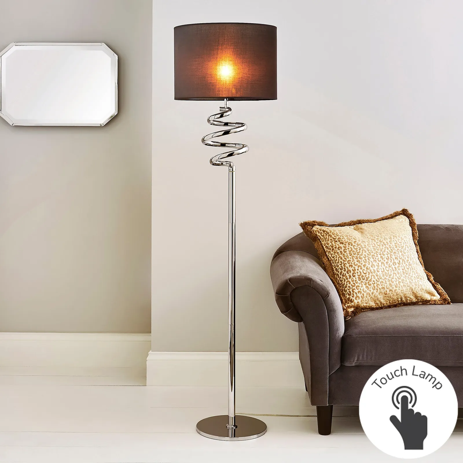 Etta Touch Dimmable Chrome Floor Lamp Grey