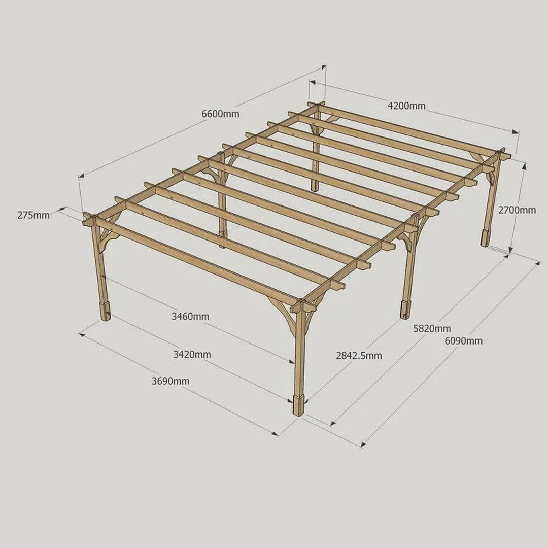 Rutland County Garden Furniture Ltd Premium Pergola 6 Posts - Wood - L420 x W660 x H270 cm - Rustic Brown in Light Green 6