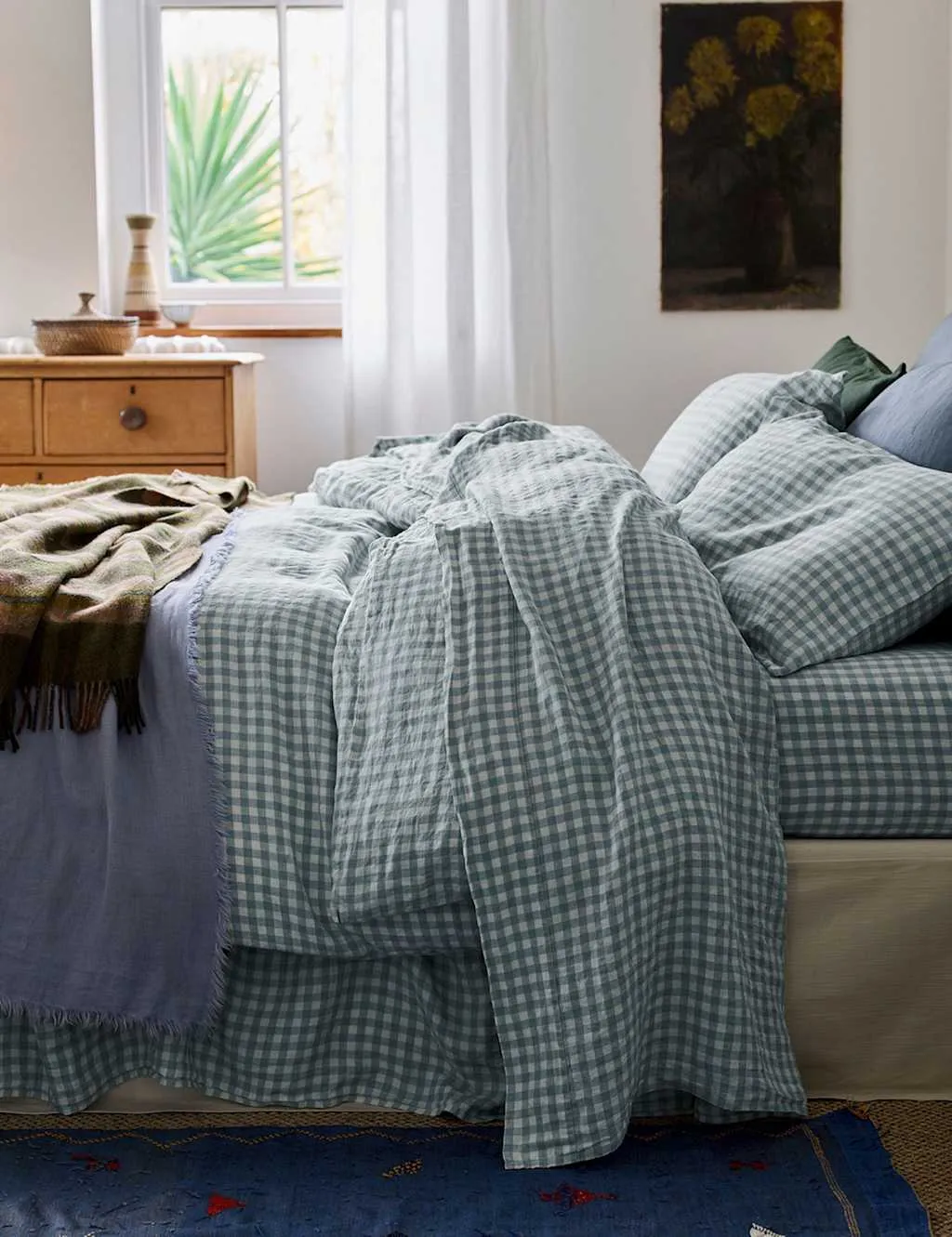 Piglet In Bed Linen Rich Gingham Flat Sheet Light Blue Mix