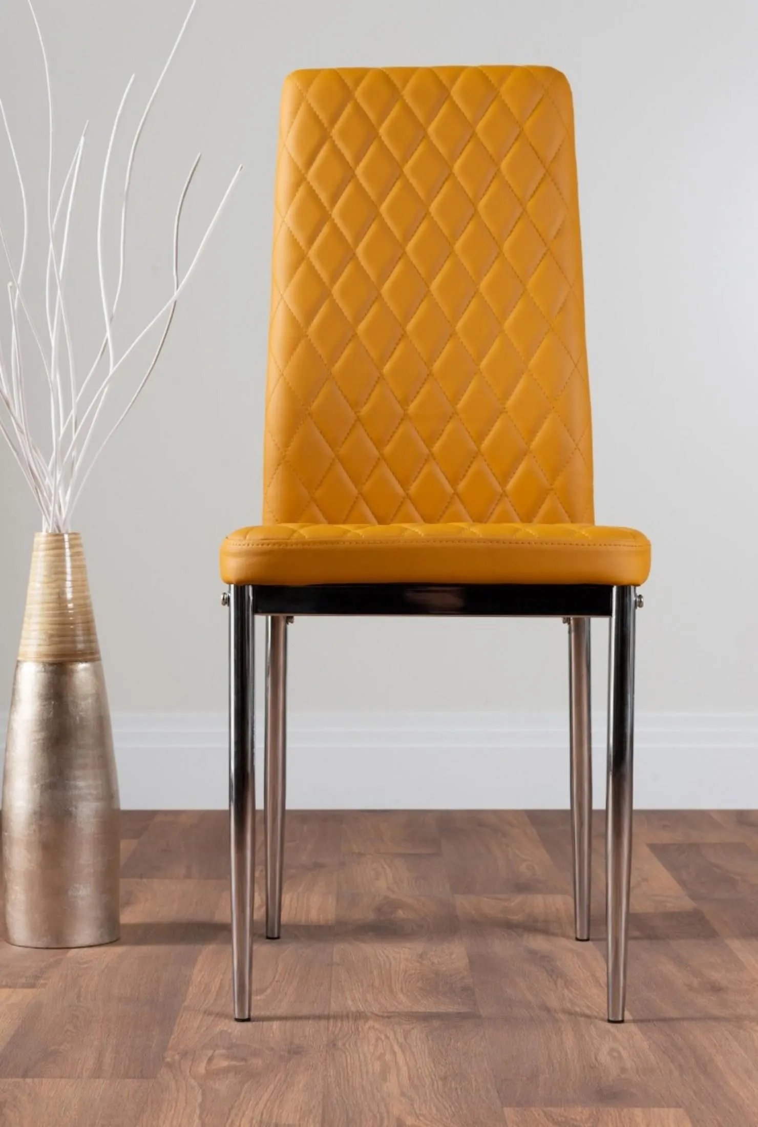 FurnitureboxUK Giovani Grey White Modern High Gloss & Glass Dining Table & 4 Milan Chairs Set in Mustard 6