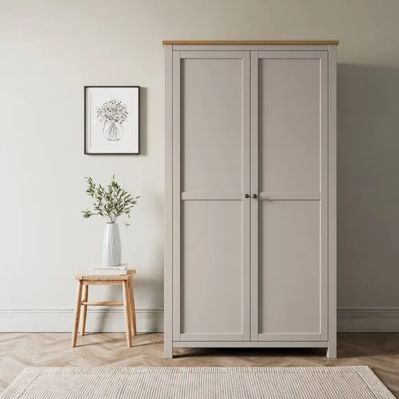 Olney Stone Wide Chest, Double Wardrobe & Bedside Tables Furniture Set 4