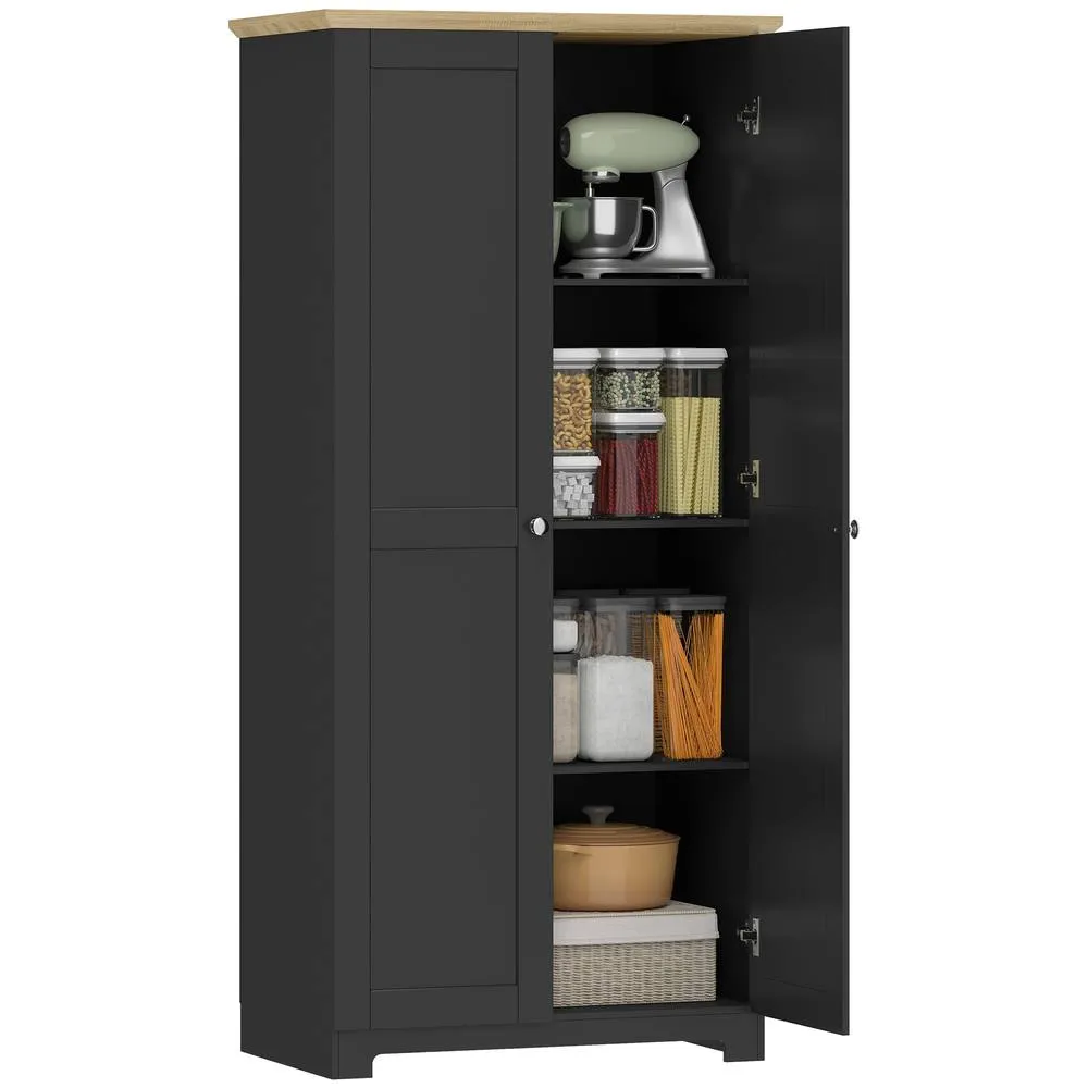HOMCOM 172cm Wooden Storage Cabinet Cupboard With 2 Doors 4 Shelves Pantry in Black 2