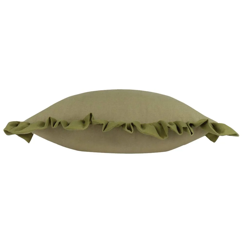 Wylder Effie 100% Cotton Plain Ruffle Cushion in Green 3
