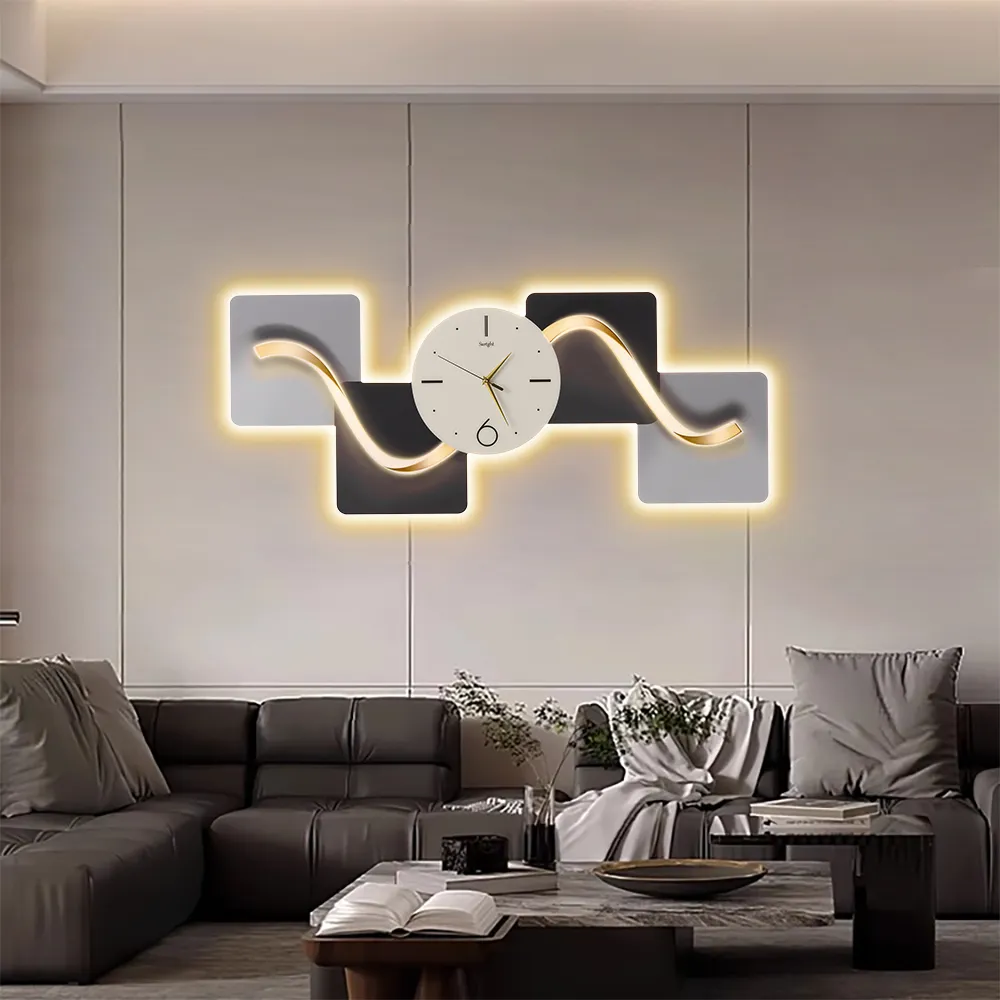 1000mm Horizontal Silent Wall Clock Light Modern Geometric Decor Art Living Room