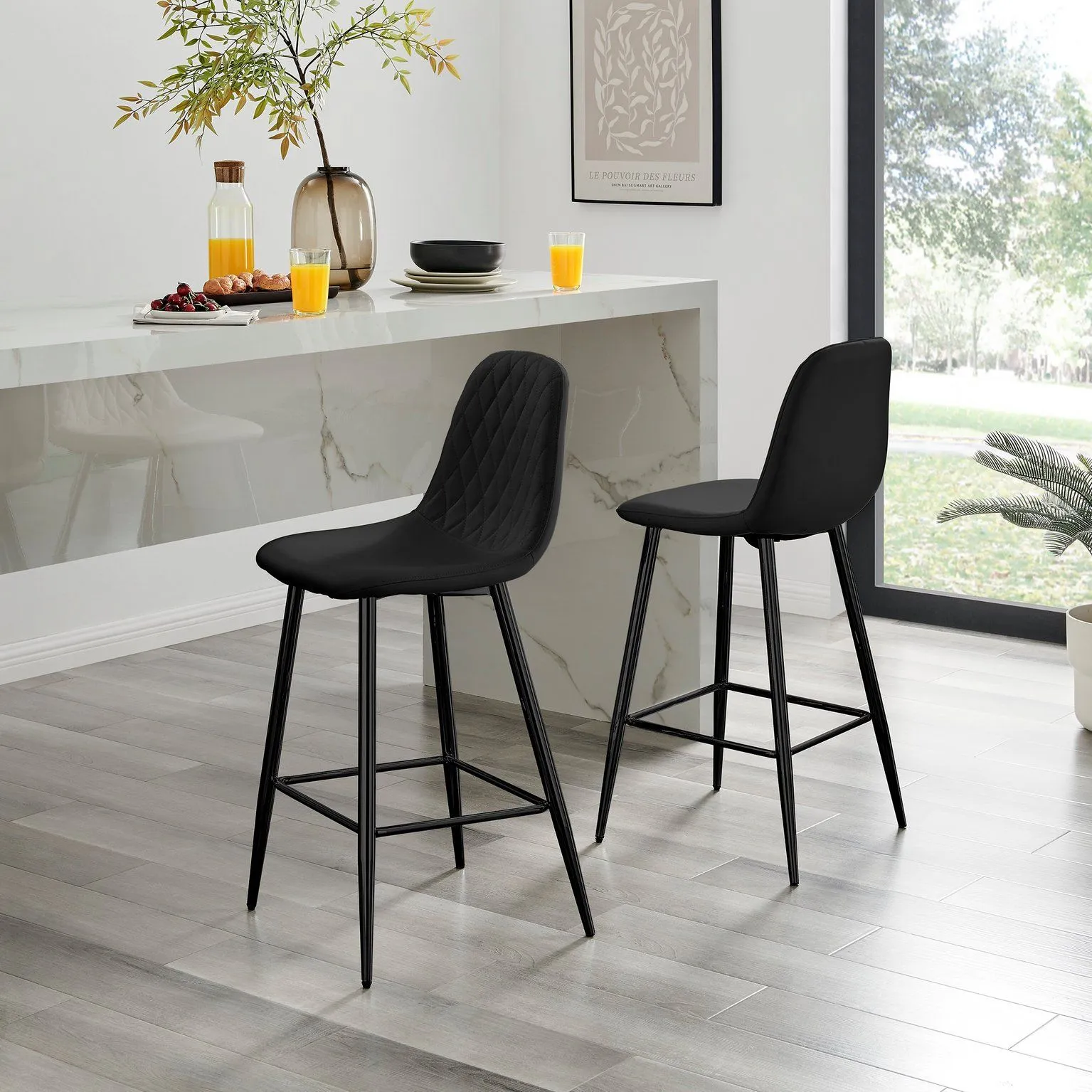 FurnitureboxUK Corona Set of 2 Counter Stools - Faux Leather Counter Stools With Black Legs - Kitchen Island Stool 1