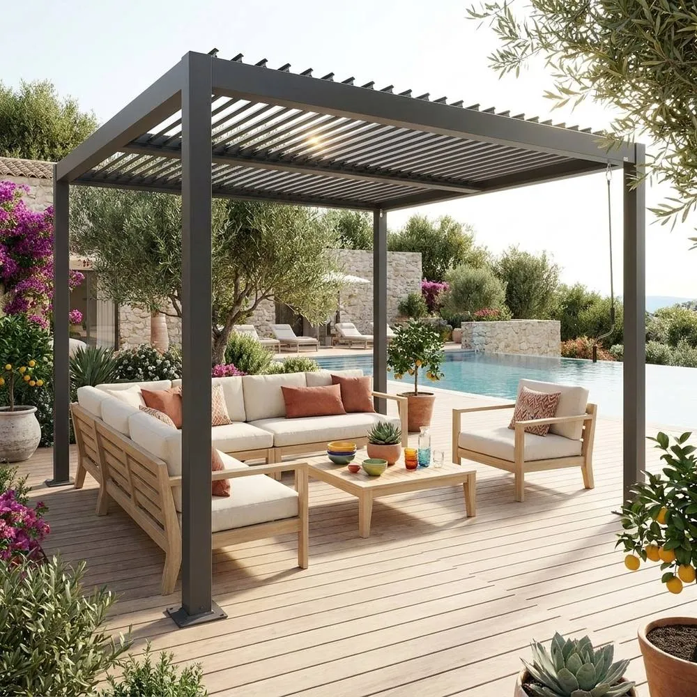 sweeek Louvered Pergola Aluminium & Steel 3 X 3m in Dark Grey
