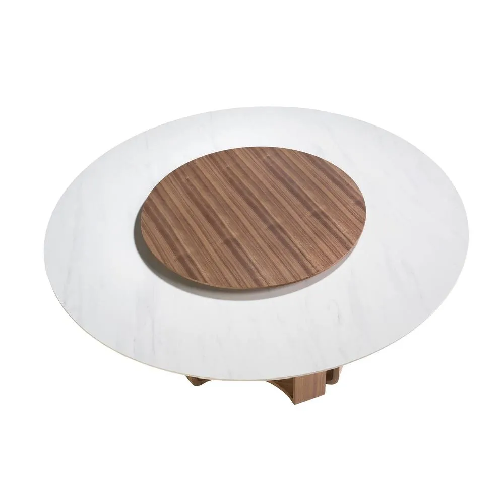 Angel Cerda Round Dining Table White Porcelain Marble Top, Walnut 5