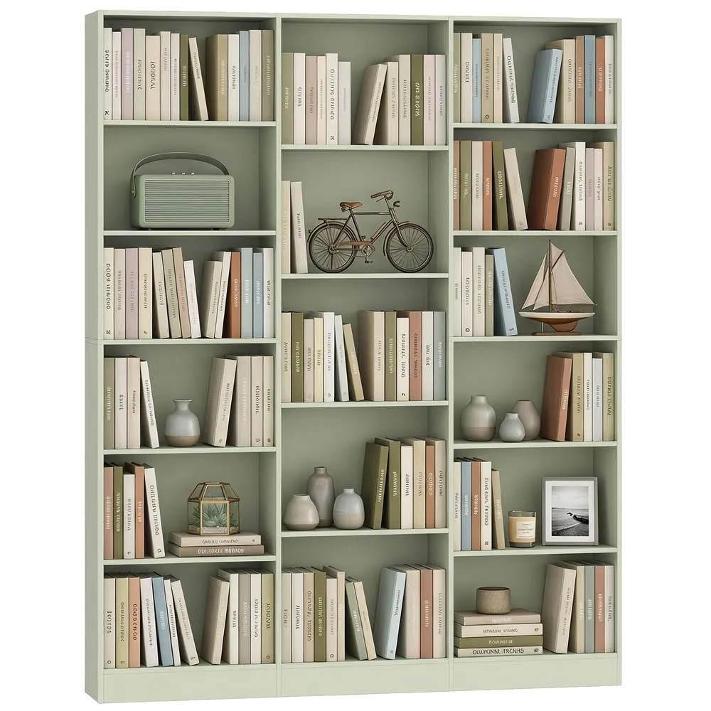 HOMCOM Bookcase Freestanding Open Storage Shelf with 17 Compartments in Light Green