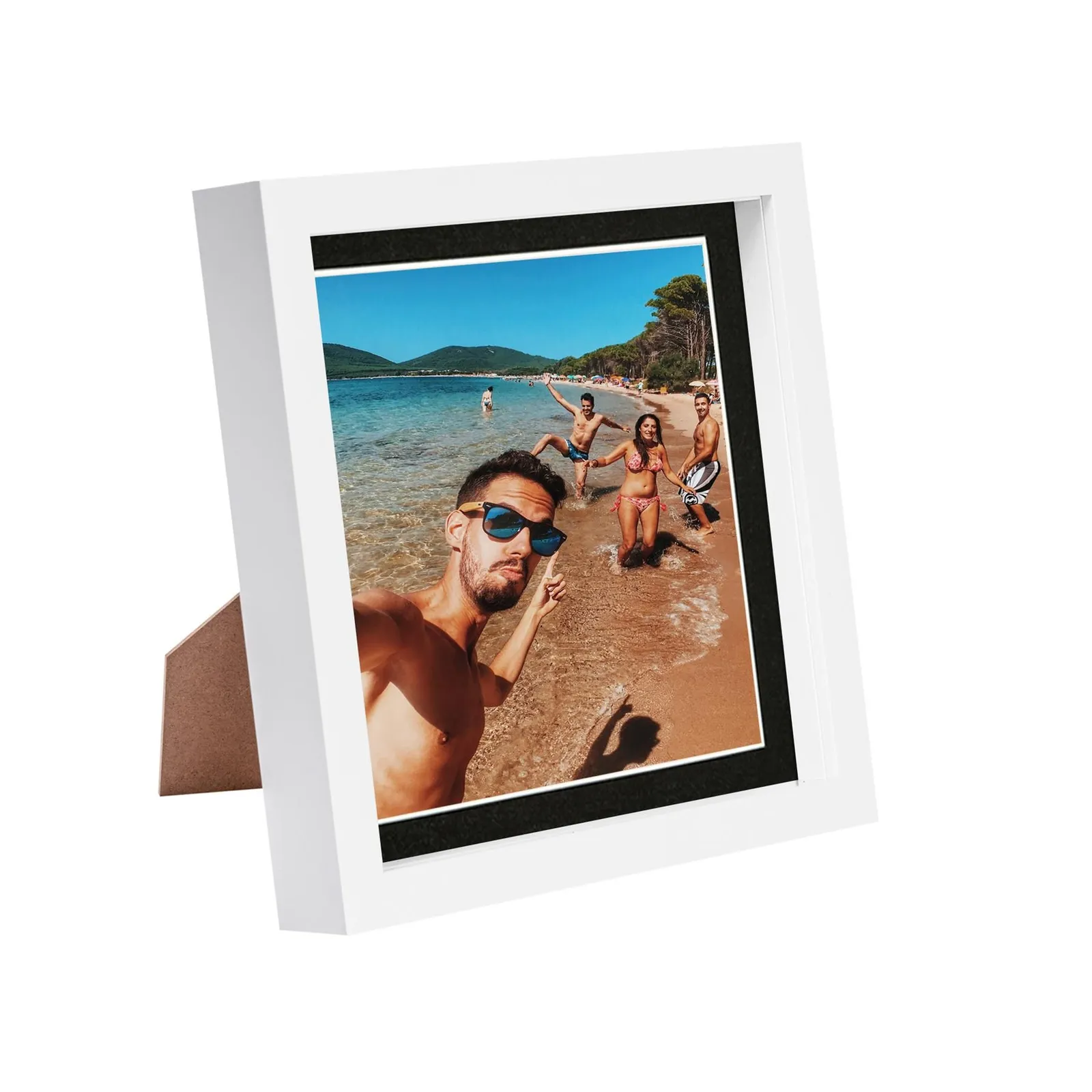 Nicola Spring 8" x 8" White 3D Box Photo Frame - 6" x 6" Mount in Black