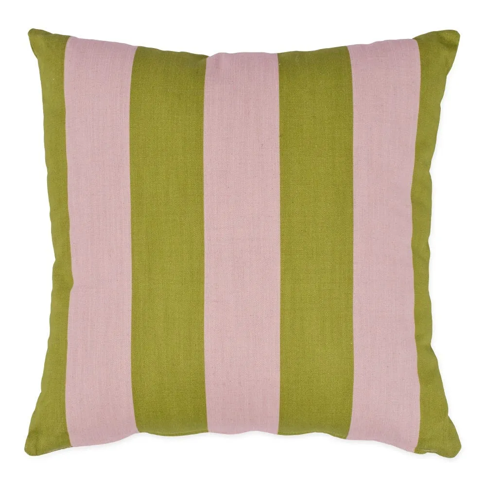 Heal's Cabana Stripe Printed Cushion Pink & Green Square 2