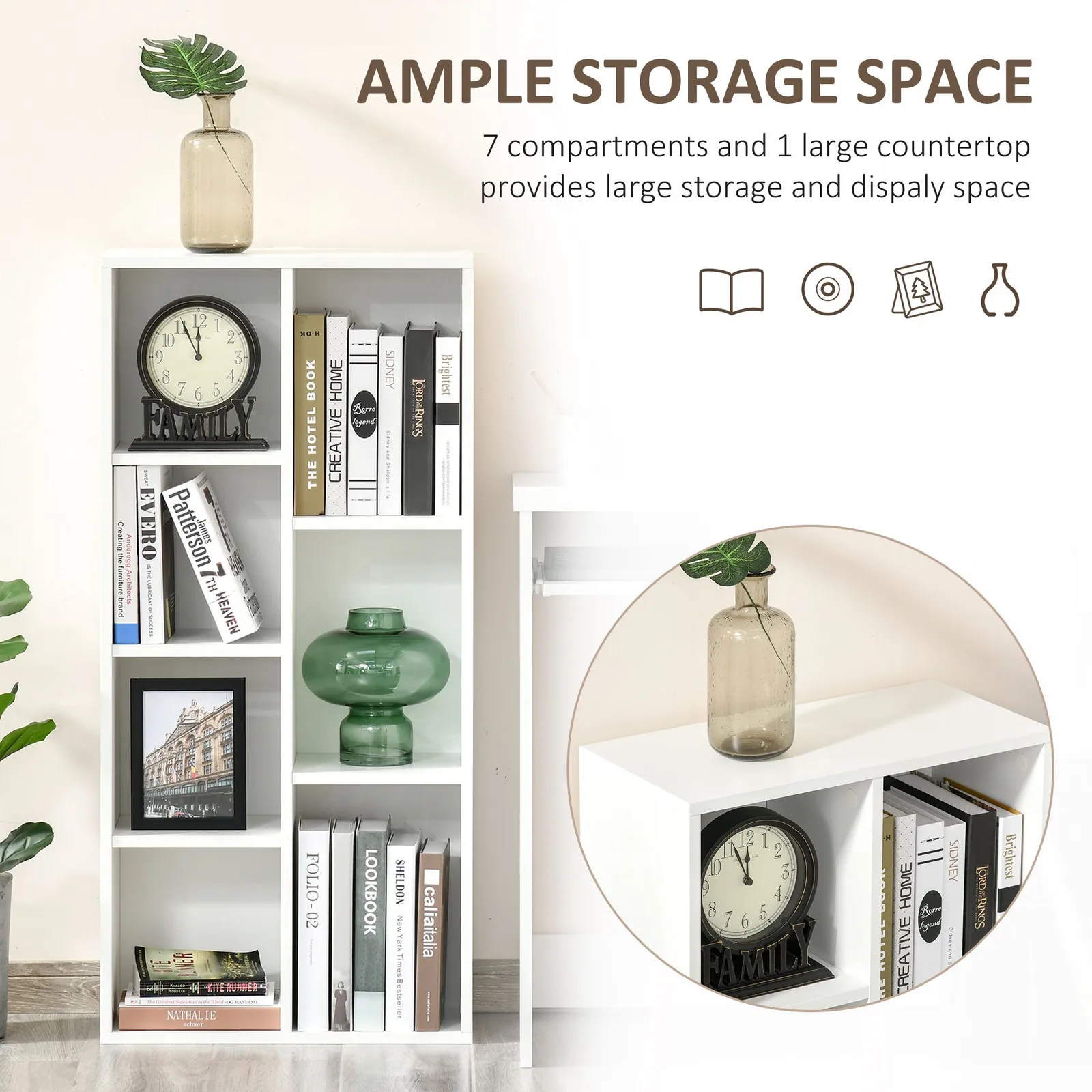 HOMCOM Bookcase Modern Bookshelf Cabinet for Home Office in White 5