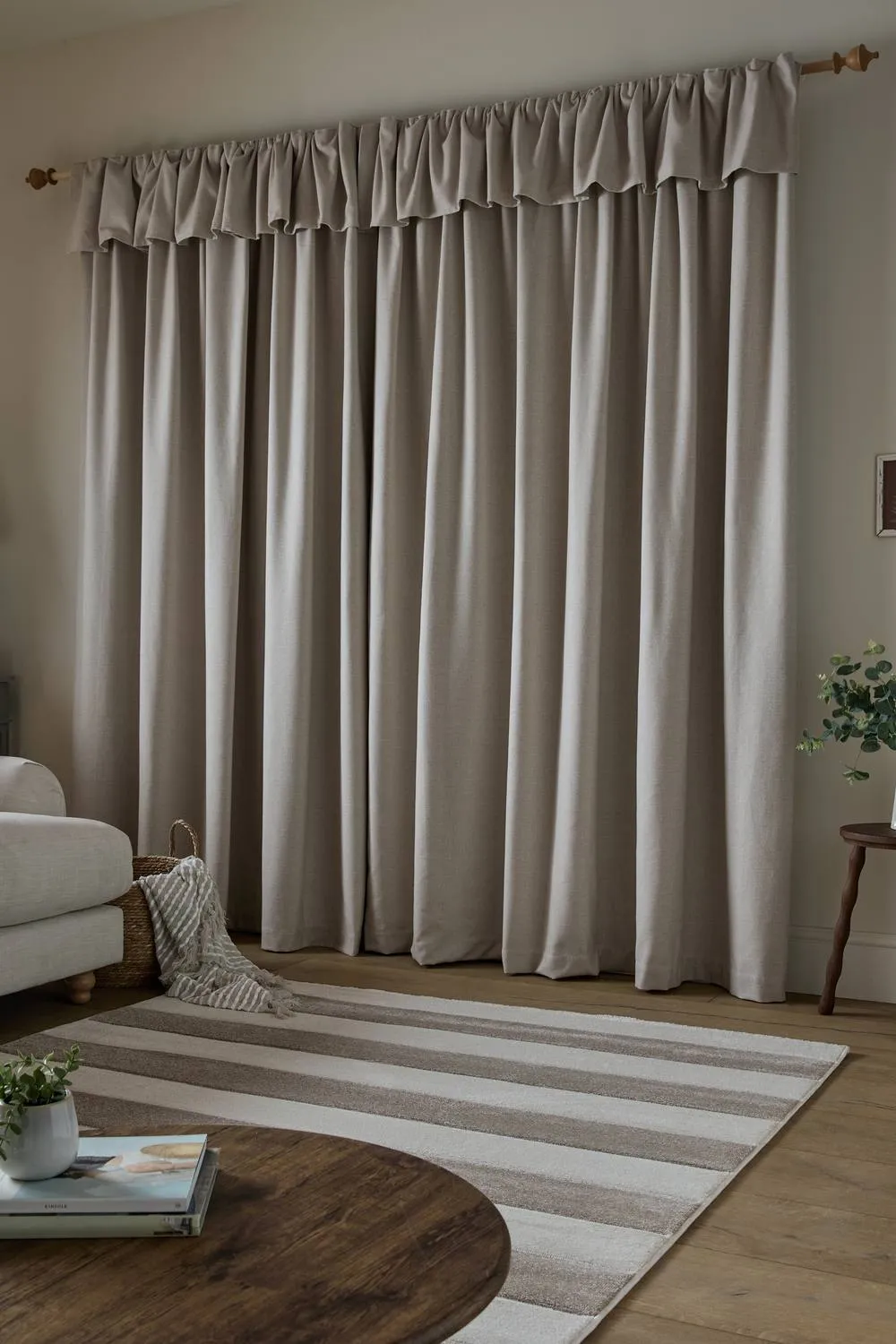 Catherine Lansfield 'Brushed Texture Ruffle Top' Lined Pencil Pleat Curtains in Natural 2