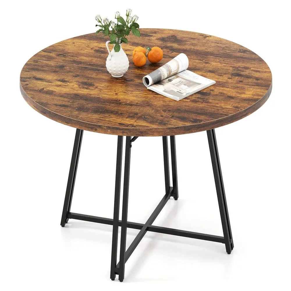 Costway 118CM Dining Table Round Kitchen Table Modern Diner Table in Brown