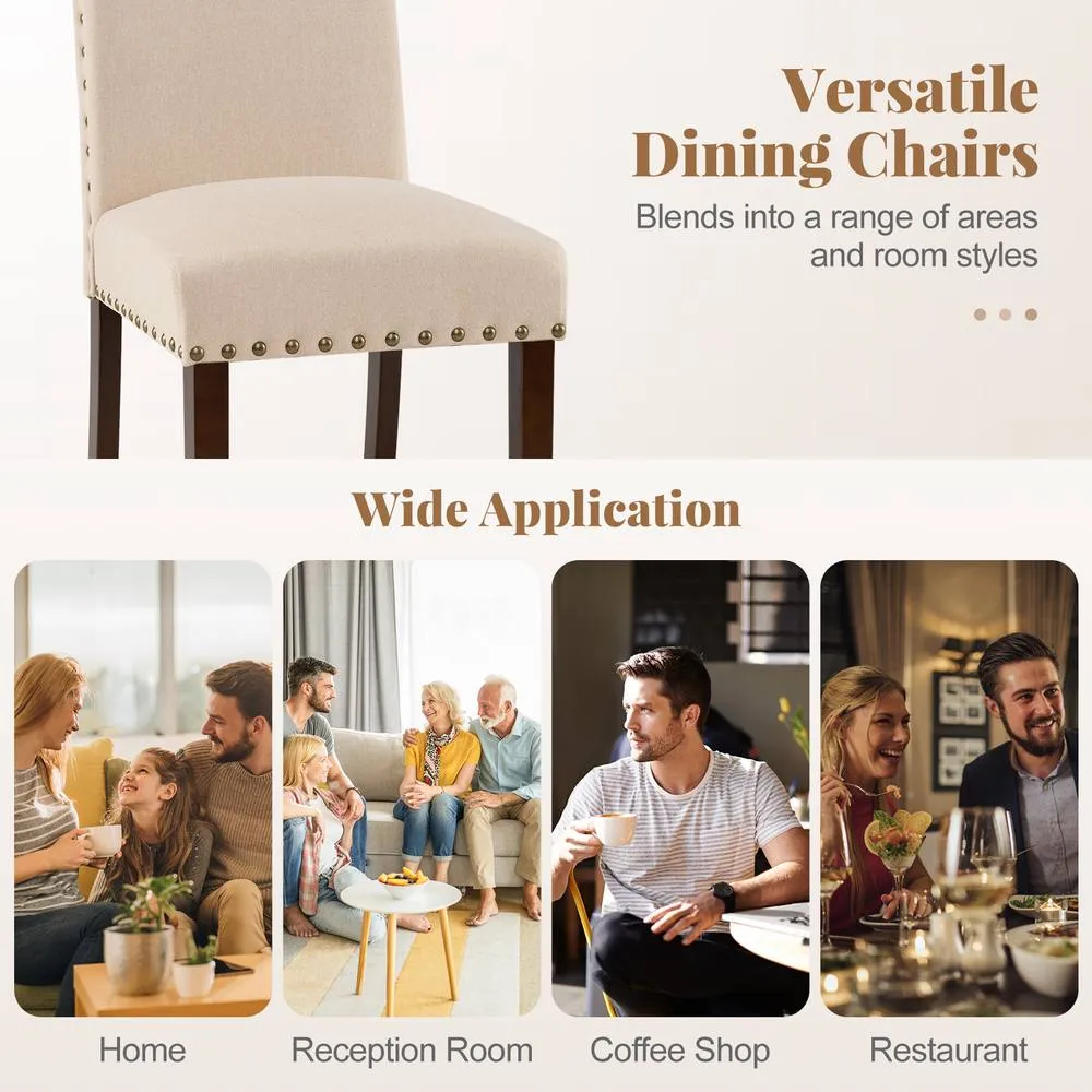 Costway Set of 2 Dining Chairs Upholstered Dinner Chairs w/ High Back in Beige 5