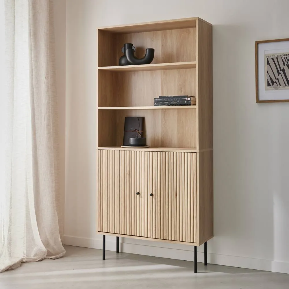 sweeek 2-door Bookcase With Wooden Decor & Metal in Light Brown 2