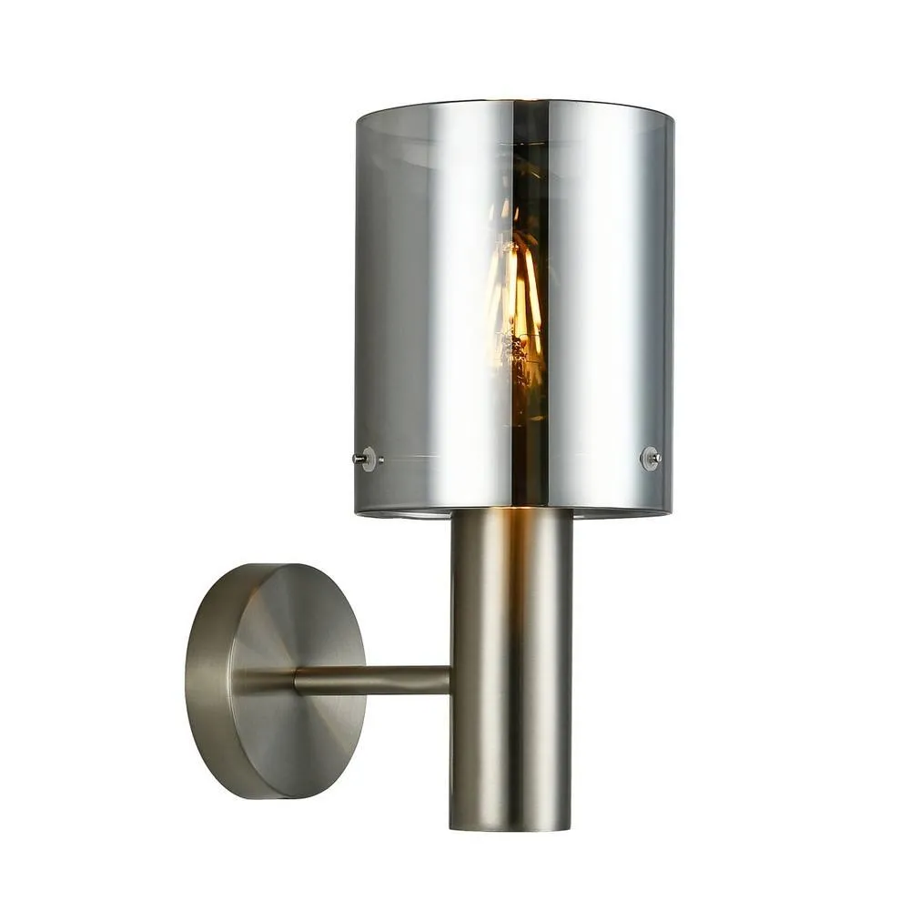 Netlighting Modern Wall Lamp Satin Nickel 1 Light with Smoky Shade E27 in Grey