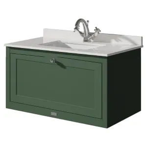 Bayswater Hartleigh Hunter Green Traditional Wall Hung Vanity Unit & 1 Tap Hole White Marble Top Basin - 800mm 2