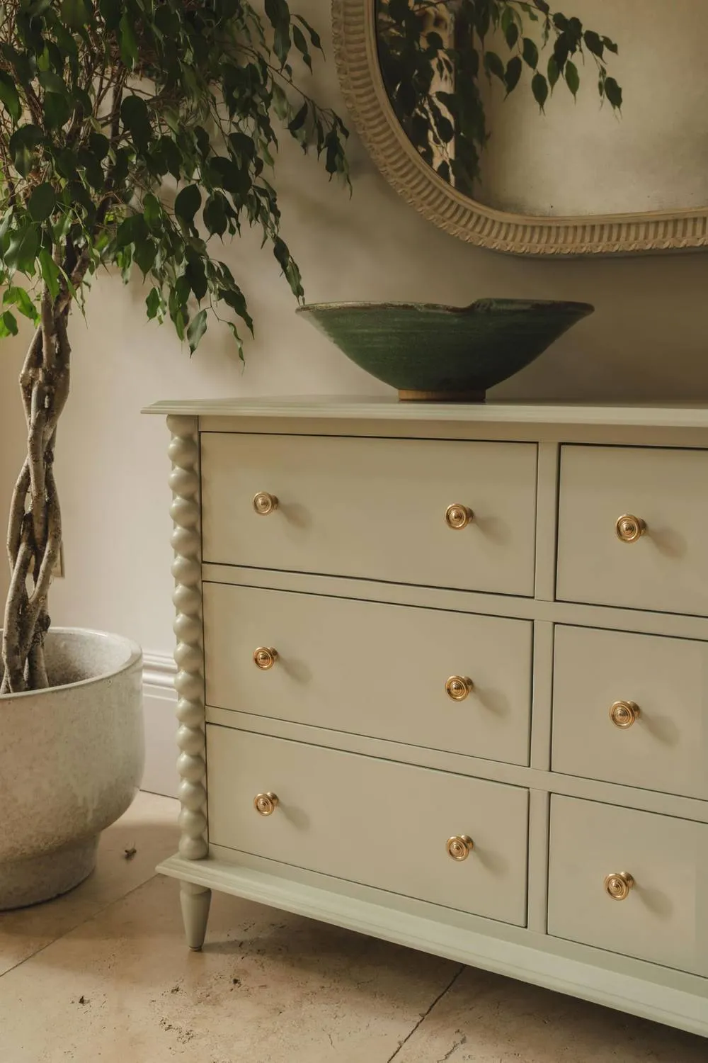 Statement Furniture Cromwell Large 6 Drawer Chest of Drawers with Bobbin Design in Light Green 3