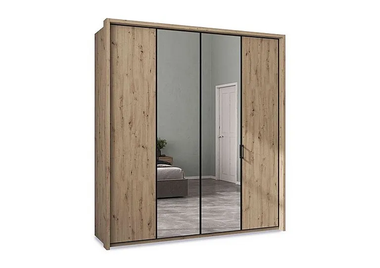Dallas 207cm 4 Door Hinged Wardrobe with 2 Mirror Doors - Bianco Oak