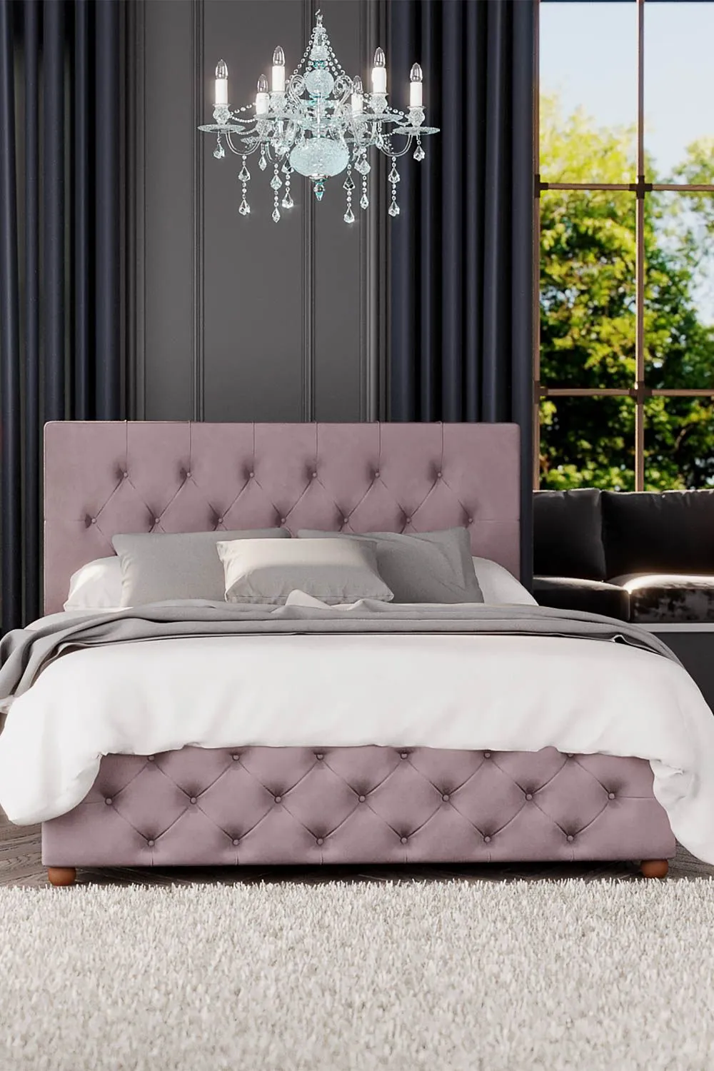 Laurence Llewelyn-Bowen Luna Ottoman Storage Bed in Plush Velvet Fabric, Custom Made in Rose 2